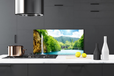 Painel vidro cozinha Montanhas Floresta Lago Natureza