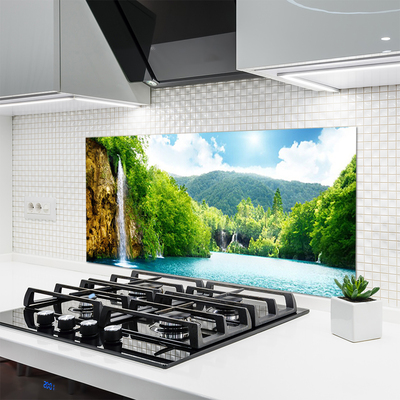 Painel vidro cozinha Montanhas Floresta Lago Natureza