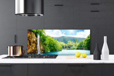 Painel vidro cozinha Montanhas Floresta Lago Natureza