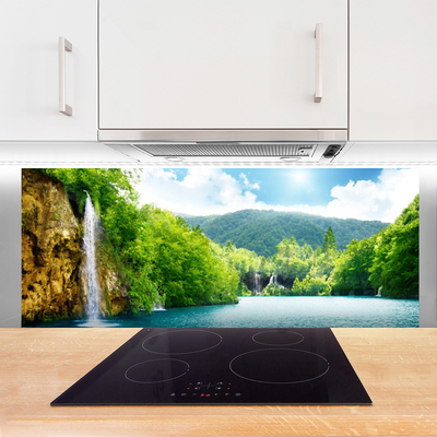 Painel vidro cozinha Montanhas Floresta Lago Natureza