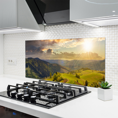 Painel cozinha Pôr do sol no prado das montanhas