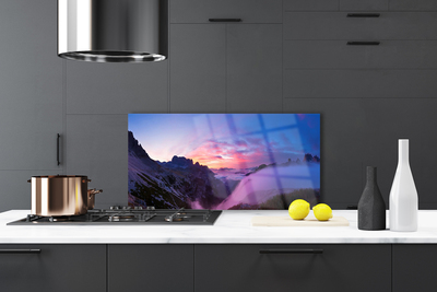 Painel vidro cozinha Nascer do sol nas montanhas de neblina