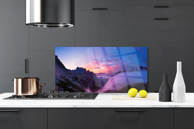 Painel vidro cozinha Nascer do sol nas montanhas de neblina