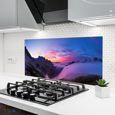 Painel vidro cozinha Nascer do sol nas montanhas de neblina