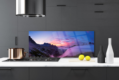 Painel vidro cozinha Nascer do sol nas montanhas de neblina