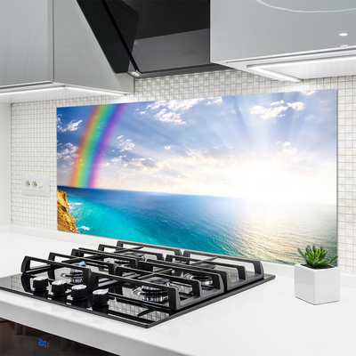 Painel vidro cozinha Paisagem do arco-íris sobre o mar