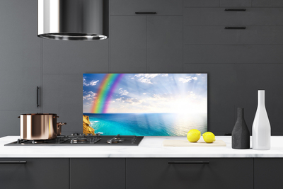 Painel vidro cozinha Paisagem do arco-íris sobre o mar