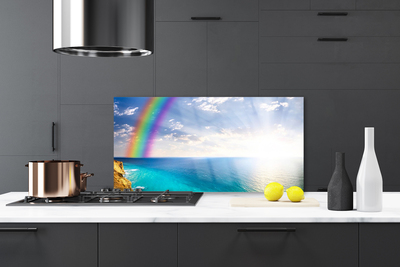 Painel vidro cozinha Paisagem do arco-íris sobre o mar