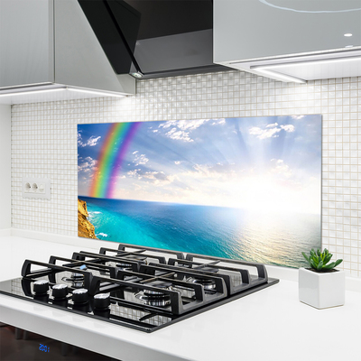 Painel vidro cozinha Paisagem do arco-íris sobre o mar