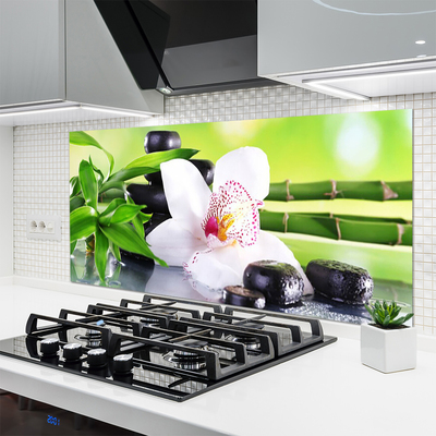 Painel vidro cozinha Folhas de bambu de orquídea