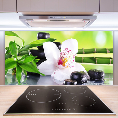 Painel vidro cozinha Folhas de bambu de orquídea