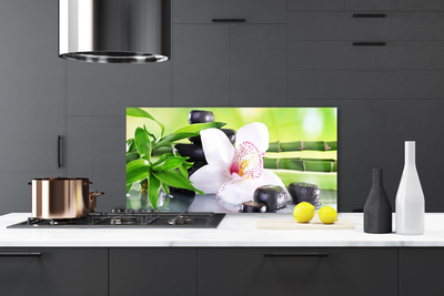 Painel vidro cozinha Folhas de bambu de orquídea