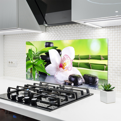 Painel vidro cozinha Folhas de bambu de orquídea