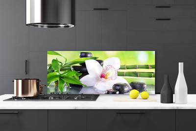 Painel vidro cozinha Folhas de bambu de orquídea