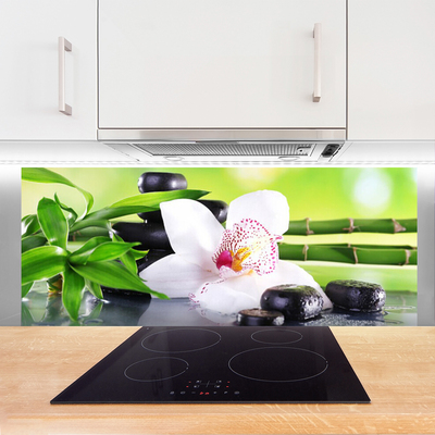 Painel vidro cozinha Folhas de bambu de orquídea
