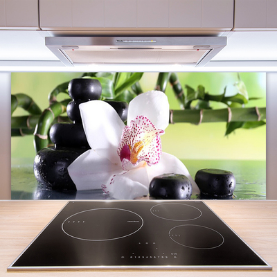 Painel vidro cozinha Pedras de orquídea Bambu