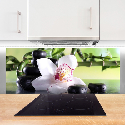 Painel vidro cozinha Pedras de orquídea Bambu