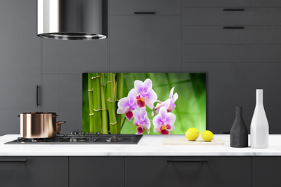 Painel vidro cozinha Flores de orquídea de bambu zen
