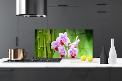 Painel vidro cozinha Flores de orquídea de bambu zen