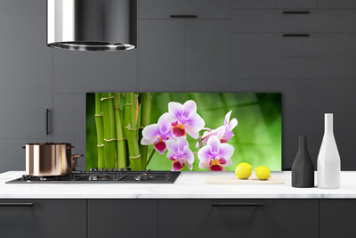 Painel vidro cozinha Flores de orquídea de bambu zen