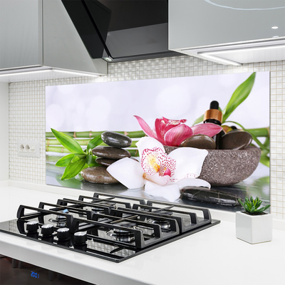 Painel vidro cozinha Flores de orquídea de bambu