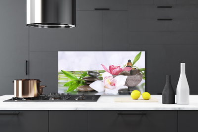 Painel vidro cozinha Flores de orquídea de bambu