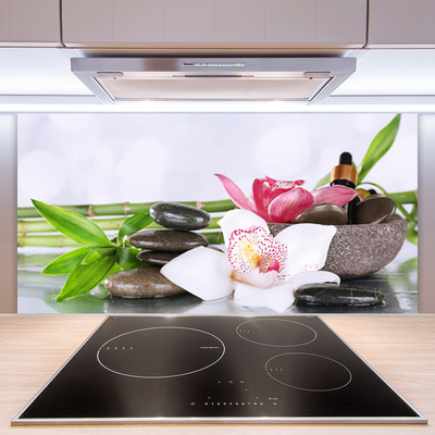 Painel vidro cozinha Flores de orquídea de bambu