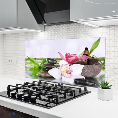 Painel vidro cozinha Flores de orquídea de bambu