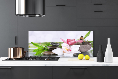 Painel vidro cozinha Flores de orquídea de bambu