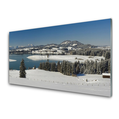 Painel vidro cozinha Montanhas do Lago Snow Land