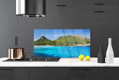 Painel vidro cozinha Paisagem de montanhas e mar