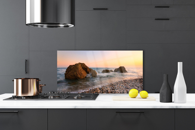 Painel vidro cozinha Costa Mar Ondas Rochas