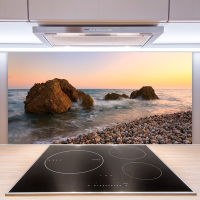 Painel vidro cozinha Costa Mar Ondas Rochas