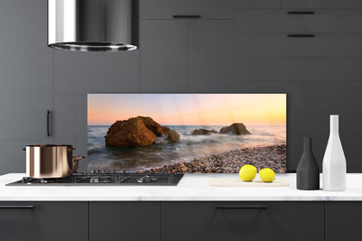 Painel vidro cozinha Costa Mar Ondas Rochas