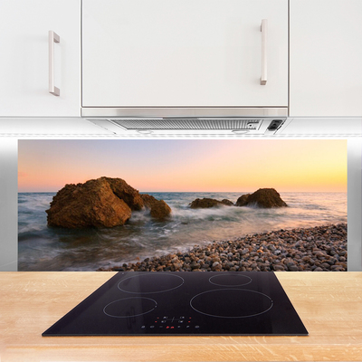 Painel vidro cozinha Costa Mar Ondas Rochas
