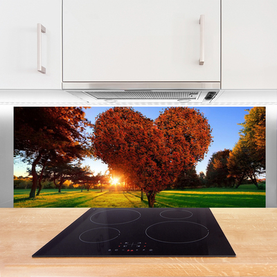 Painel vidro cozinha Árvore Coração Natureza