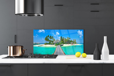 Painel vidro cozinha Praia Tropical Palm