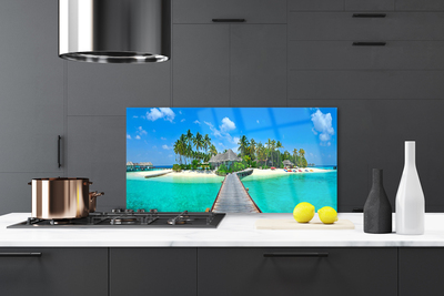 Painel vidro cozinha Praia Tropical Palm