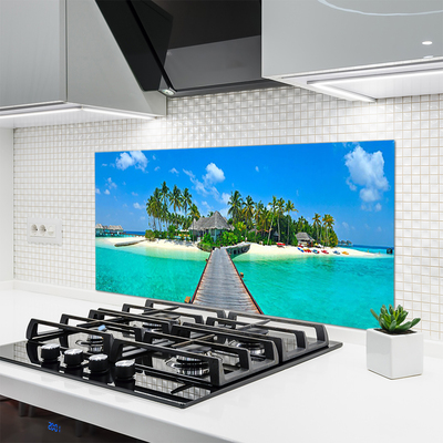 Painel vidro cozinha Praia Tropical Palm
