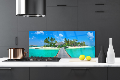 Painel vidro cozinha Praia Tropical Palm