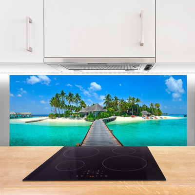 Painel vidro cozinha Praia Tropical Palm
