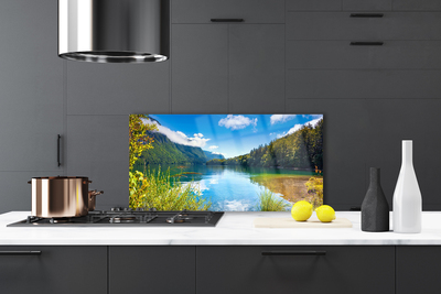 Painel vidro cozinha Montanhas Floresta Natureza Lago