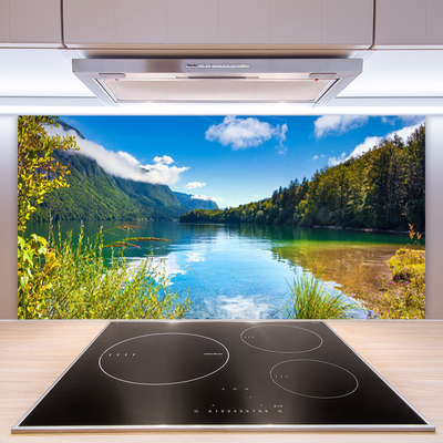 Painel vidro cozinha Montanhas Floresta Natureza Lago