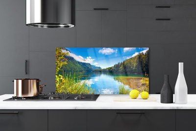 Painel vidro cozinha Montanhas Floresta Natureza Lago