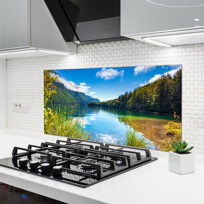 Painel vidro cozinha Montanhas Floresta Natureza Lago