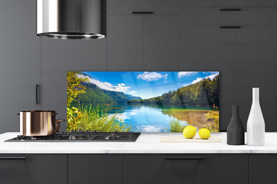 Painel vidro cozinha Montanhas Floresta Natureza Lago