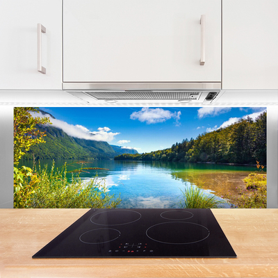 Painel vidro cozinha Montanhas Floresta Natureza Lago