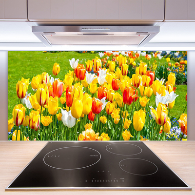 Painel vidro cozinha Tulipas Flores Natureza