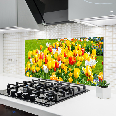 Painel vidro cozinha Tulipas Flores Natureza