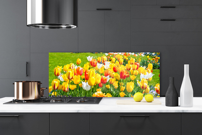 Painel vidro cozinha Tulipas Flores Natureza
